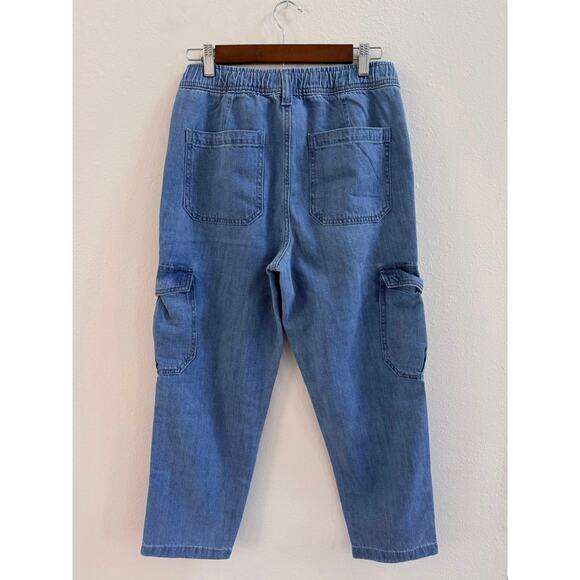 Gap NWT Denim Easy Cargo Joggers Medium Indigo Drawstring Cropped Pants Small - Picture 9 of 15